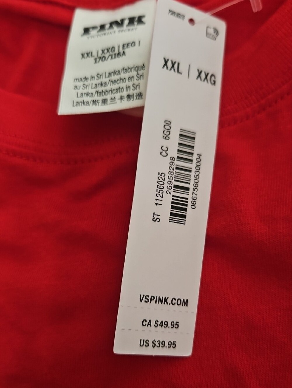 PINK Victoria's Secret Red Crewneck T-shirt with Stripe Logo XXL NWT - Picture 2 of 7